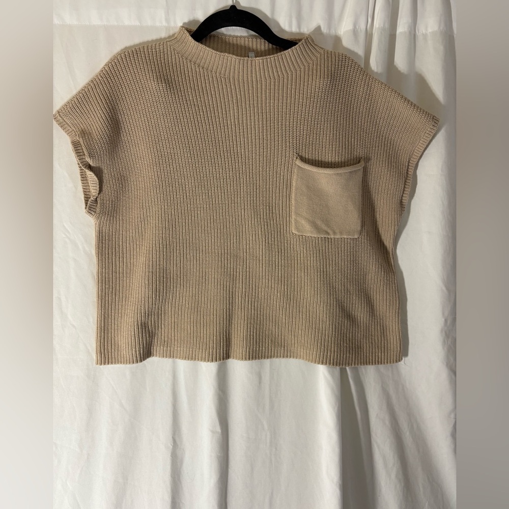 Casual Tan Sweater Crop Top, Large